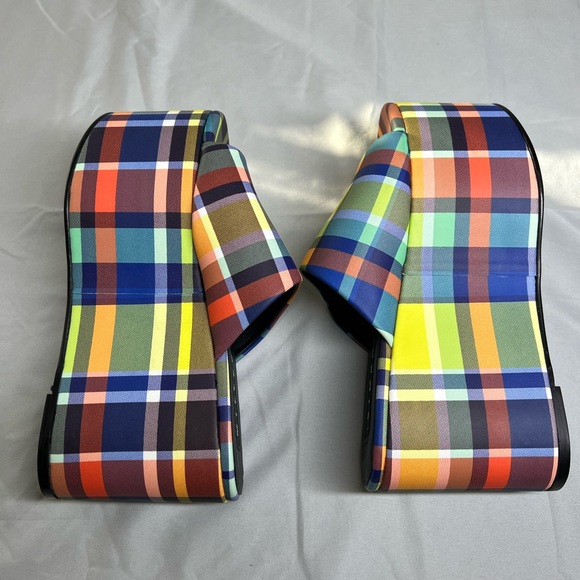 Simon Miller Retro Yellow Check Plaid Leather Blackout Platform Slide Sandals - Picture 4 of 10